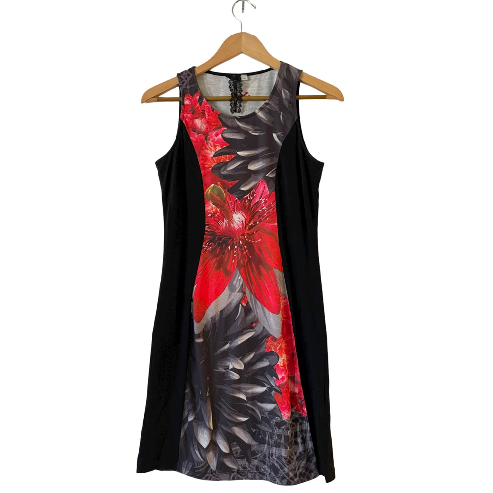 Mismash Smash! Size S Black Floral Colorblock Sheath Dress Stretch‎ Sleeveless